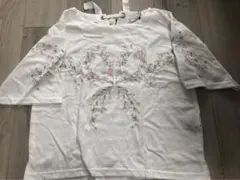 【タグ付き】背中リボンフレア袖花柄半袖Tシャツホワイト