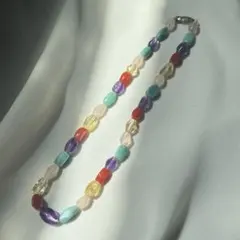 天然石カラフルビーズネックレス シルバー留め具