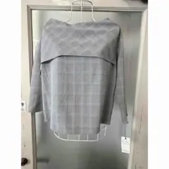 Sサイズ　タグ付きグレー チェック柄 オフショルダー 長袖