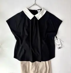 #8 新品 Sov. 襟付きフレンチスリーブブラウス 黒 Fのサムネイル
