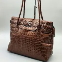 H418 LONGCHAMP ロンシャン ハンドバッグ クロコ レザー ブラウン 