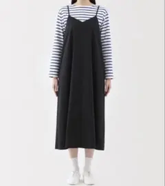 【無印良品】キャミワンピース ブラック ロング丈