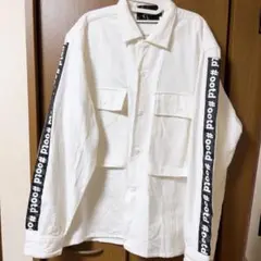 キングリーマスク　オーバーサイズ　ロゴテープビッグポケットミリタリーシャツ　白