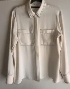 ZARA アイボリー 長袖ポケットシャツ
