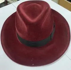 新品 バーガンディ フェルトハット ブラックリボン S