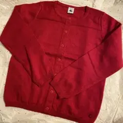 プチバトー✨ウールカーディガン✨10才✨140サイズ赤 カーディガン