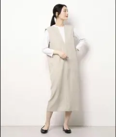 イネド　キーネックジャンパースカート　ベージュ