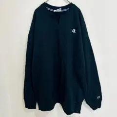希少2XL チャンピオン キーネック スウェット 刺繍ロゴ 黒 ビッグシルエット