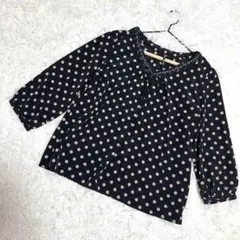 gaminerie✨美品　七分袖ブラウス　ドット柄　ビーズ　ブラック　（M）