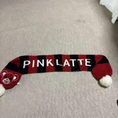 PINK-latte マフラー 赤黒 ボーダー ポンポン付き