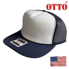 OTTOメッシュキャップ　白x紺　ホワイトxネイビー　トラッカーキャップ　無地