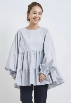 新品　yori ティアードロングブラウス yori ヨリ ティアードロングブラウス グレー F YR2221-009SP-7