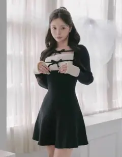 Darich リボンファーフレアニットミニワンピース