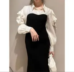 dazzlin オープンフリルリブワンピース ブラック