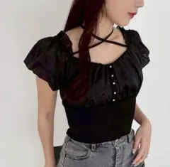 オフショルクロスリボンニット NICE CLAUP