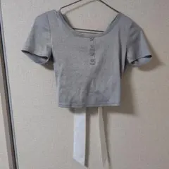 SHEIN グレー バックリボン半袖トップス S