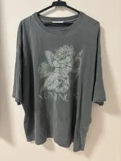 天使プリント ヴィンテージ加工 半袖Tシャツ チャコールグレー