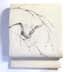 6k702 京袋帯　絹　夏帯　夏物　絽　刺繍　手書き　白　黒　赤　花柄　和装