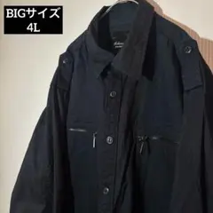 【個性派古着】BIGサイズ 長袖シャツ ジッパーポケット付き ブラック　希少