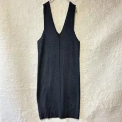 studio CLIP ジャンパースカート ワンピース 黒グレーVネック ロング