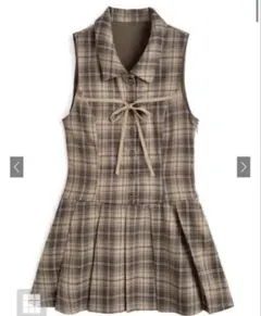 【新品未開封】チェック柄リボンノースリシャツミニワンピース[dk1565]