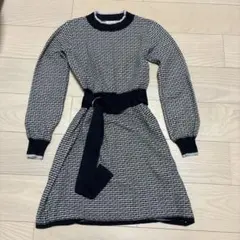 REDYAZEL 配色ベルトジャガードミニニットワンピース