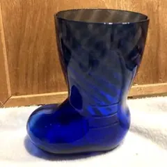 ヴィンテージ コバルトブルー ガラス製ブーツ型花瓶