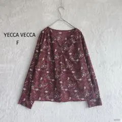 イェッカヴェッカ| Vネック長袖ブラウス【F】小花柄 ワインレッド ゆったり