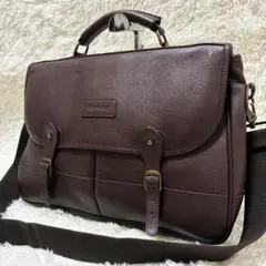Barbour ビジネス ショルダーバッグ レザー 裏チェック ブラウンのサムネイル