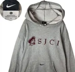 希少デザインNIKE中央スウッシュ刺繍＆ 海賊プリントスウェットパーカーXL