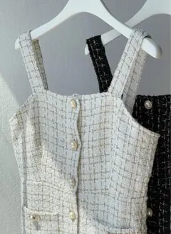 DHOLIC パール調ボタンツイードノースリワンピース・t01233