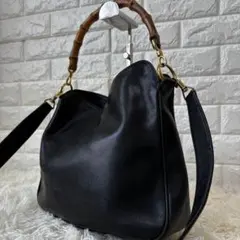 GUCCI バンブー レザー 2WAY ショルダーバッグ 黒のサムネイル