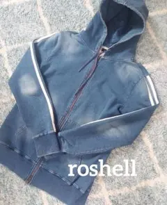 roshell デニムブルー フード付きジップアップパーカー