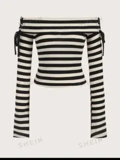 SHEIN オフショルダー ストライプ Tシャツ