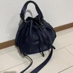 ZARA BASIC ネイビー レザー バケットバッグ