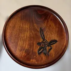 日光彫　丸盆 花柄