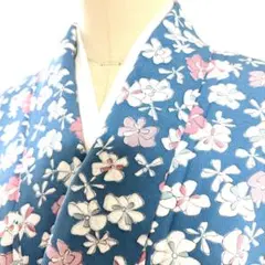 6k1653 着物 袷 小紋 青 ピンク 白 花柄 和装 洗える着物 - メルカリ