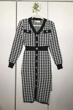 【新品】千鳥格子柄タイトニットワンピース　冬物春物　長袖　ディーホリック好きにも