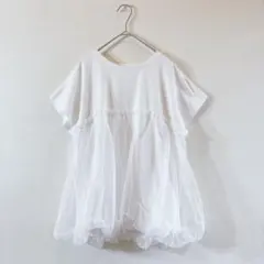 アティラントーレ　チュール切り替えTシャツ　白　Ｌ　プルオーバー　フェミニン　夏