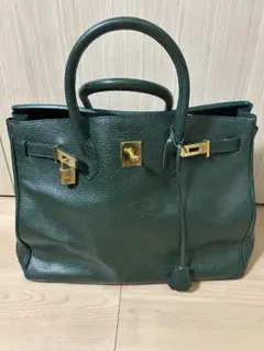 【美品】HIGH CLASS ハンドバッグ ゴールド金具 レザー　グリーン 40