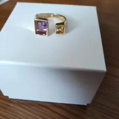 天然石アメシスト　シトリン　フォークリングフリーサイズ（中古）