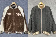 人気 VANSバンズ スカルボーン ベロア×キルティングリバーシブルスカジャンMのサムネイル