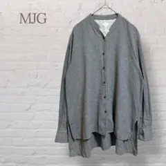 ★エムジジェ★シャツ 丈長め スタンドカラー 綿&リネン混 体型カバー