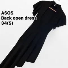 【美品】ASOS バックオープンワンピース ドレス ストレッチ 黒 34(S)