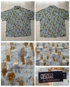 80s 90s POLO ラルフローレン RAYON レーヨン 総柄 開襟 XL
