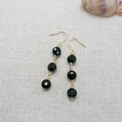 #494 ブラックオニキス 3連ピアス 14kgf