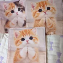 ガーゼハンカチ3枚セットパネル猫ハンドメイド