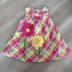 【GYMBOREE】ピンク系チェック柄⭐︎フラワーアップリケワンピース⭐︎6-12Mのサムネイル