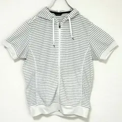 ユニクロ DRY MESH ボーダー 半袖パーカー XL 白