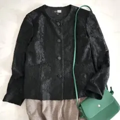 東京ソワール 総レースのノーカラージャケット 礼服 ブラックフォーマル 喪服